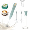可充电手持式奶泡器，厨房必备手持搅拌器，配有3个不锈钢搅拌头，电动打蛋器，适用于拿铁、卡布奇诺、玛奇朵、抹茶、鸡蛋、奶粉，带支架 - 绿色