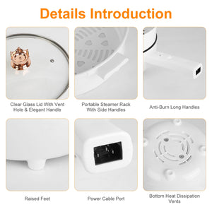 电热锅不粘煎锅便携式快速煮面锅带长柄蒸笼铲双火控过热干烧保护大学宿舍必备烹饪神器