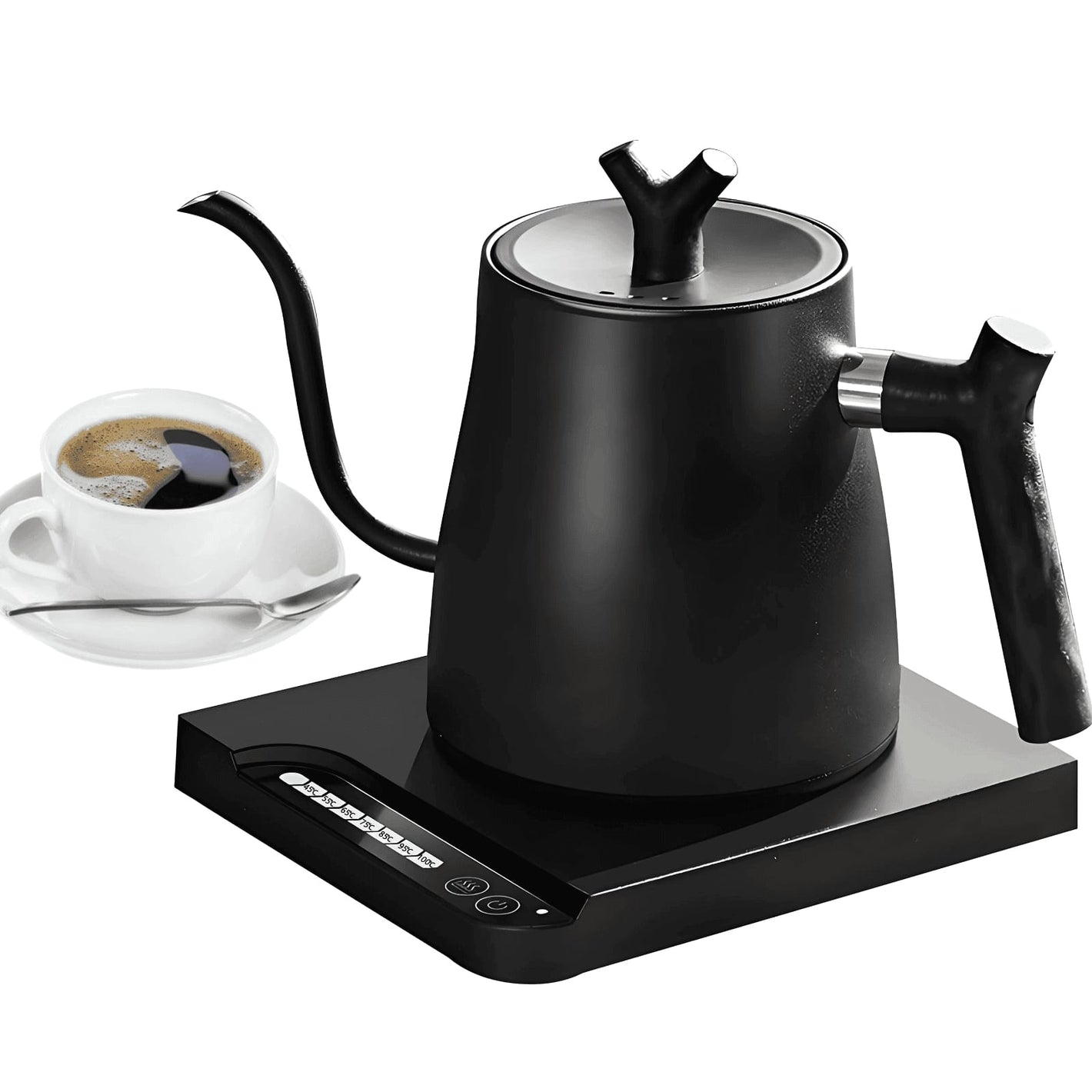 鹅颈电水壶，温度控制及保温功能，7档温度调节，快速加热，不锈钢材质，适用于冲泡咖啡和茶，800瓦/1升