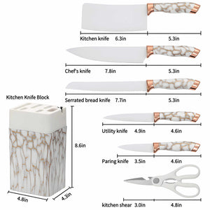 厨房刀具套装，7件套，带磨刀器，锻造刀具，锋利不锈钢刀片，防锈厨房刀座套装，符合人体工程学设计