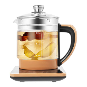 1.8L 电动玻璃茶壶，带滤网和蒸架，18合1智能泡茶机，800W 高硼硅玻璃水壶