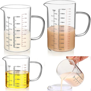高硼硅玻璃量杯 透明玻璃刻度杯 带把手 V形壶嘴 厨房玻璃量杯