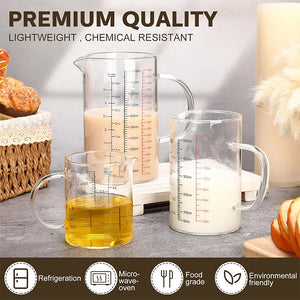 高硼硅玻璃量杯 透明玻璃刻度杯 带把手 V形壶嘴 厨房玻璃量杯